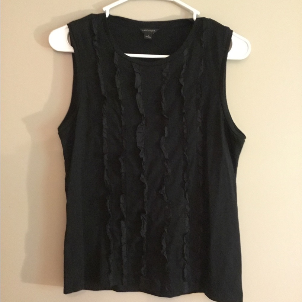 Ann Taylor, black ruffled front top, Size S